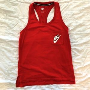 Red Nike Women’s racer back signal tank top.